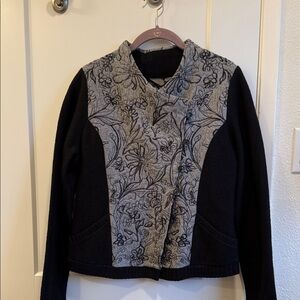 Floral Embroidered Black and Gray Women's Blazer